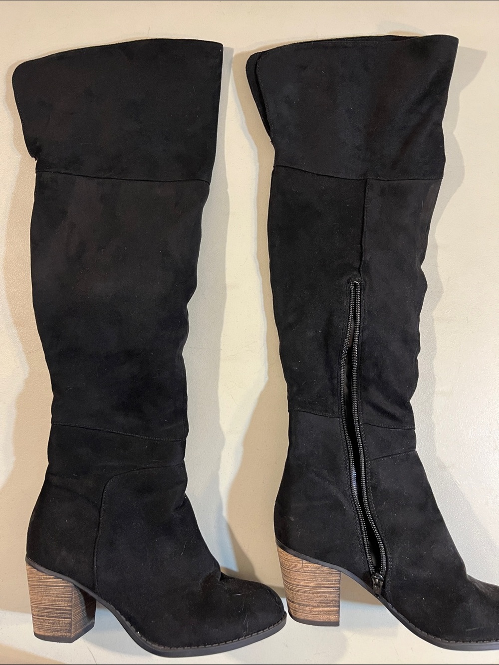 Women's Black Over-the-Knee Suede Block Heel Boots